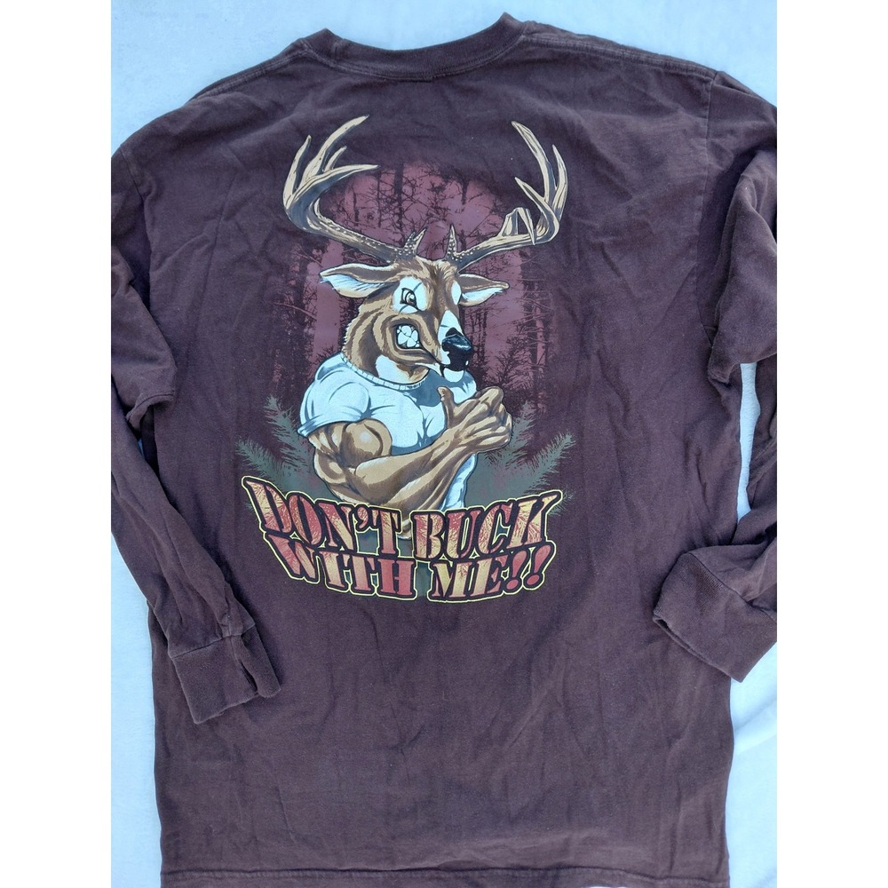 Wrights Ultimate Sportsman Mens Brown Long Sleeve Don't Buck With Me Shirt L
